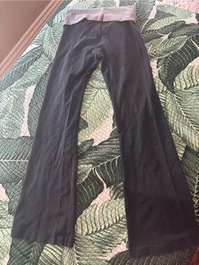 Hard tail kids Black Yoga Pants with Gray Foldover Waistband